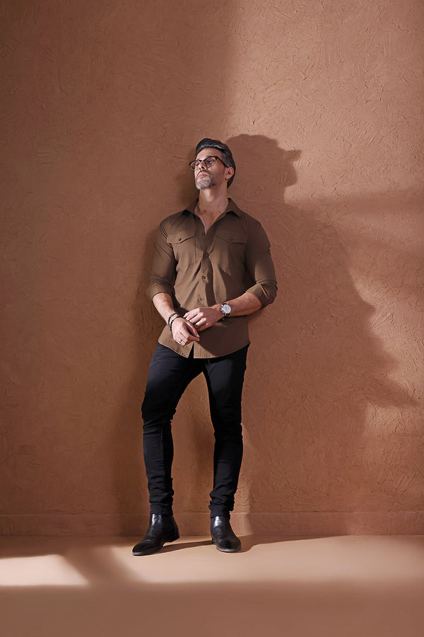 Khaki Green Double Front Pocket Jersey Shirt