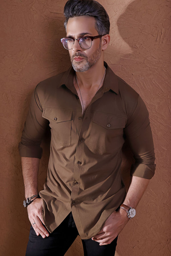 Khaki Green Double Front Pocket Jersey Shirt
