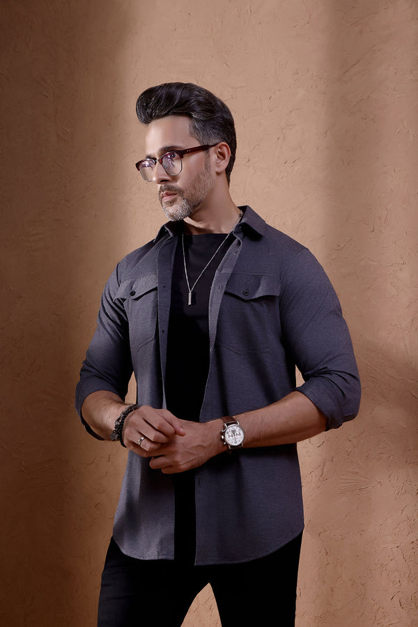 Charcoal Double Front Pocket Jersey Shirt