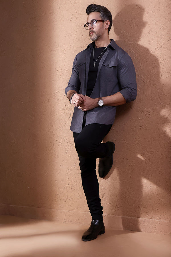 Charcoal Double Front Pocket Jersey Shirt