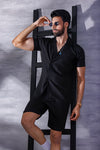 Black Short Sleeve Collar Wrap Front Shirt