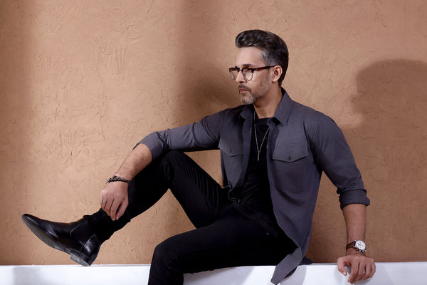 Charcoal Double Front Pocket Jersey Shirt