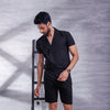 Black Short Sleeve Collar Wrap Front Shirt