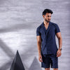 Navy Blue Short Sleeve Collar Wrap Front Shirt