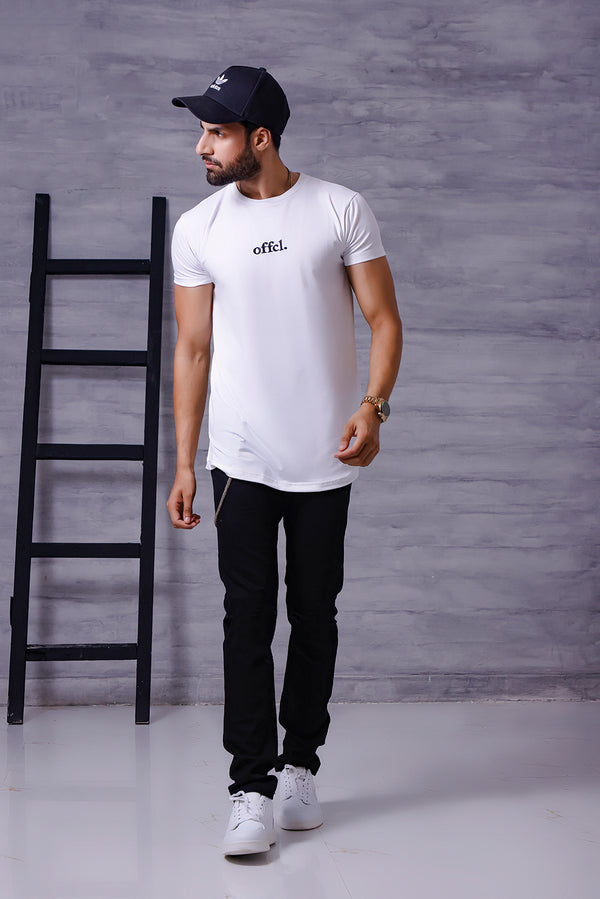 White Offcl Long Line Spilt Hem