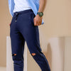 Navy Blue Jogger With Knee Rip Detail