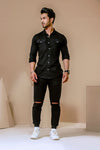 Black Jogger With Knee Rip Detail