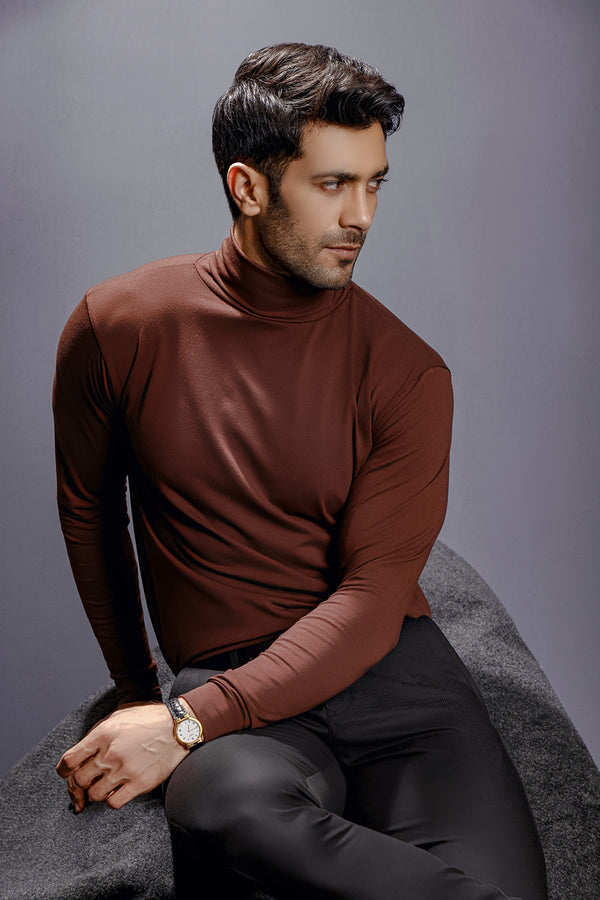 Chocolate Brown Full Sleeves Turtle Neck