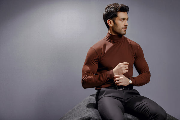 Chocolate Brown Full Sleeves Turtle Neck