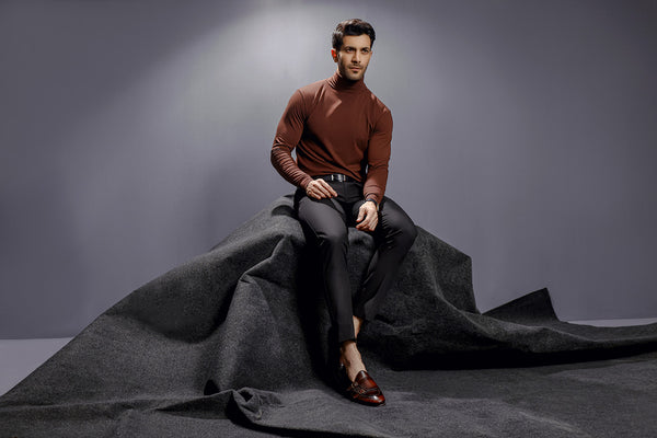 Chocolate Brown Full Sleeves Turtle Neck