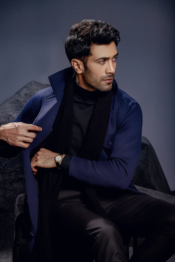 Navy Blue Belted Safari Jacket