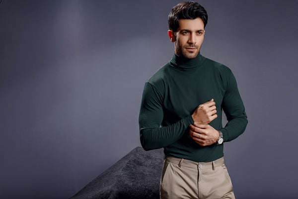 Forest Green Full Sleeves Turtle Neck