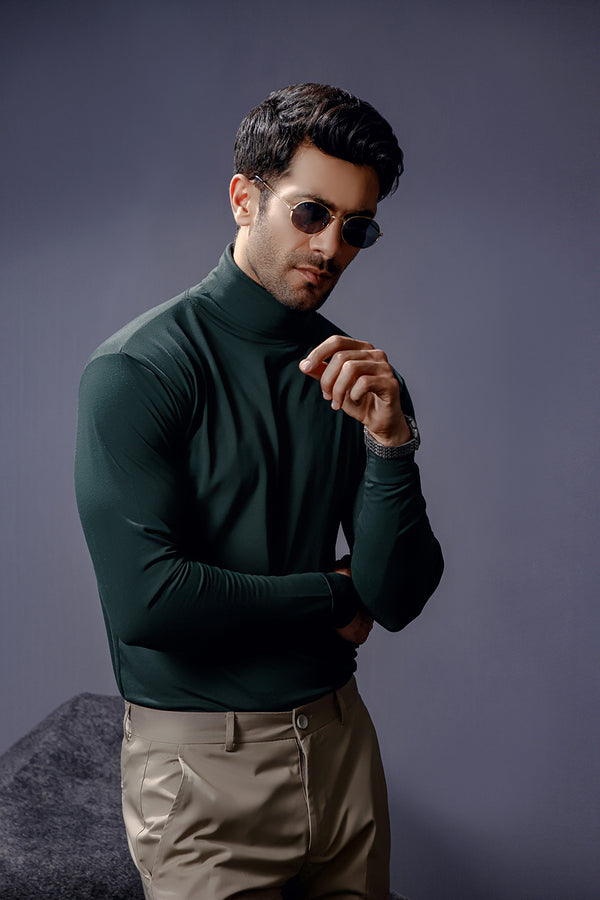 Forest Green Full Sleeves Turtle Neck