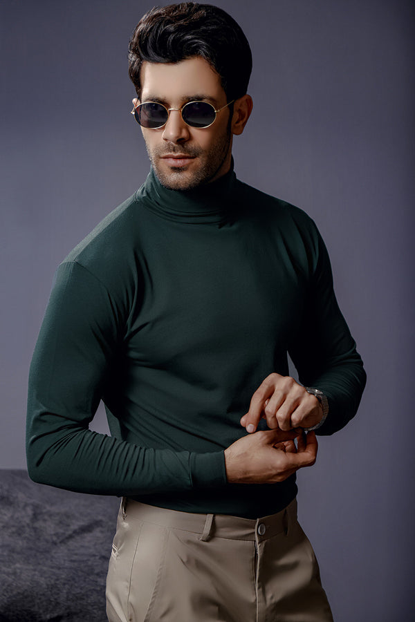 Forest Green Full Sleeves Turtle Neck