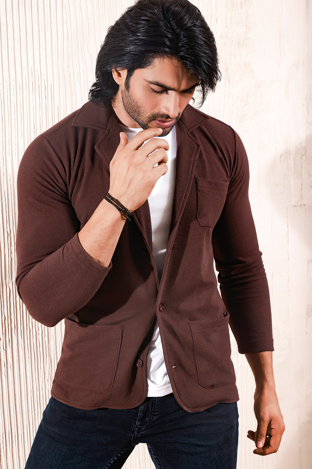 Chocolate Brown Blazer Style Cardigan