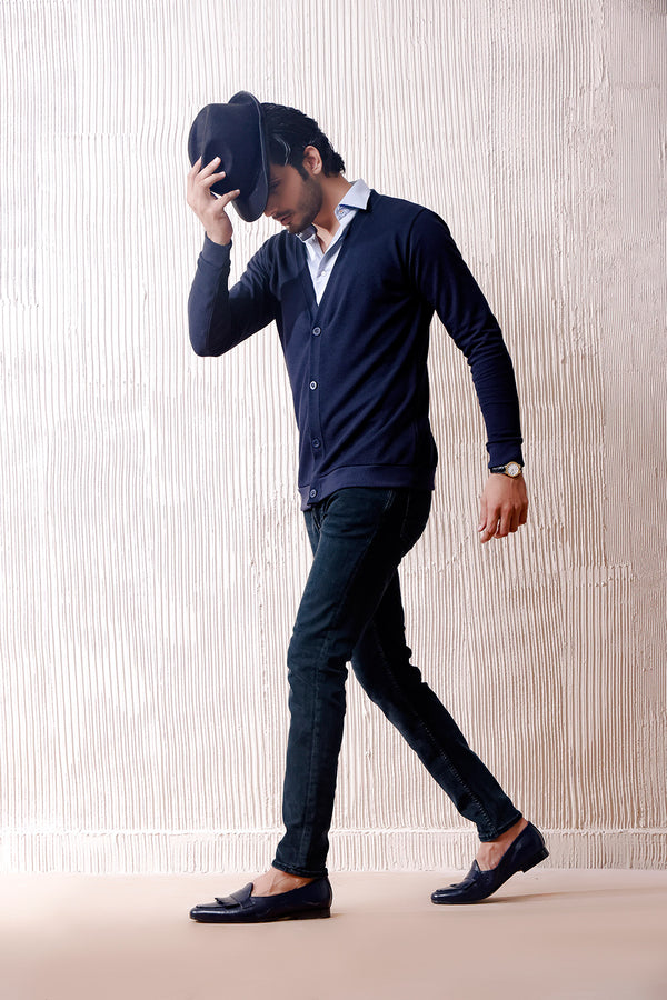 Navy Blue Basic Cardigan