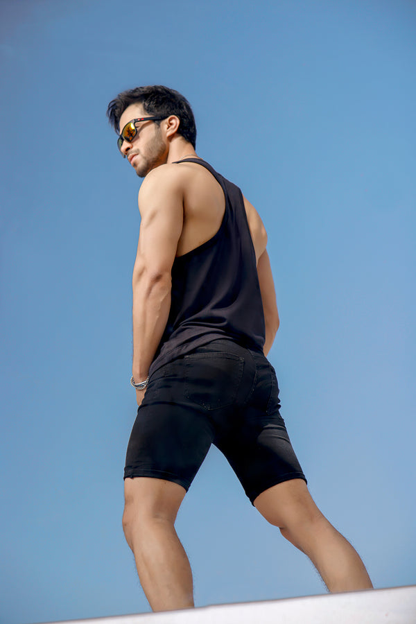 Black Racer Back Vest With Contrast Pocket