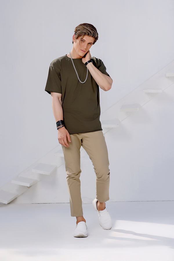 Khaki Over Sized Crew Neck