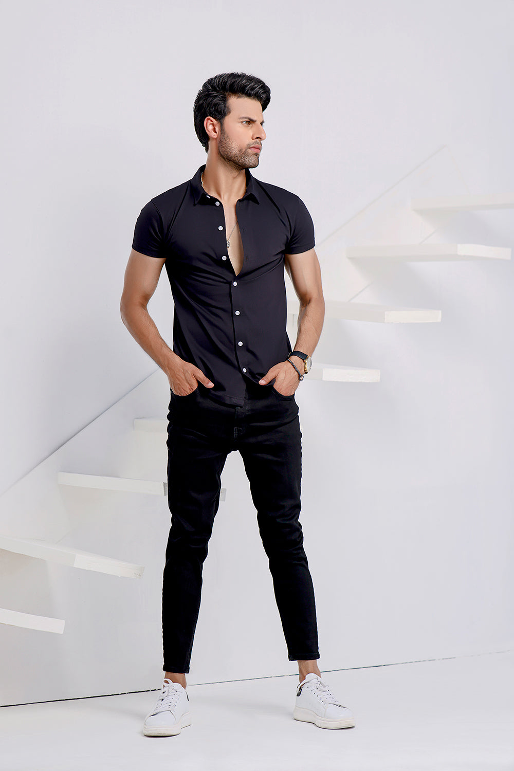 Black Half Sleeves Jersey Shirt