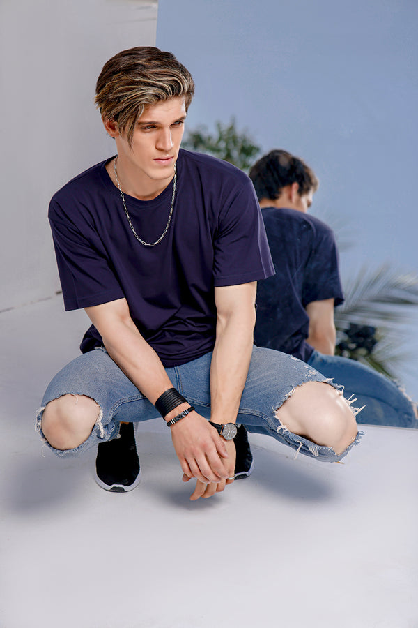 Navy Blue Over Sized Crew Neck