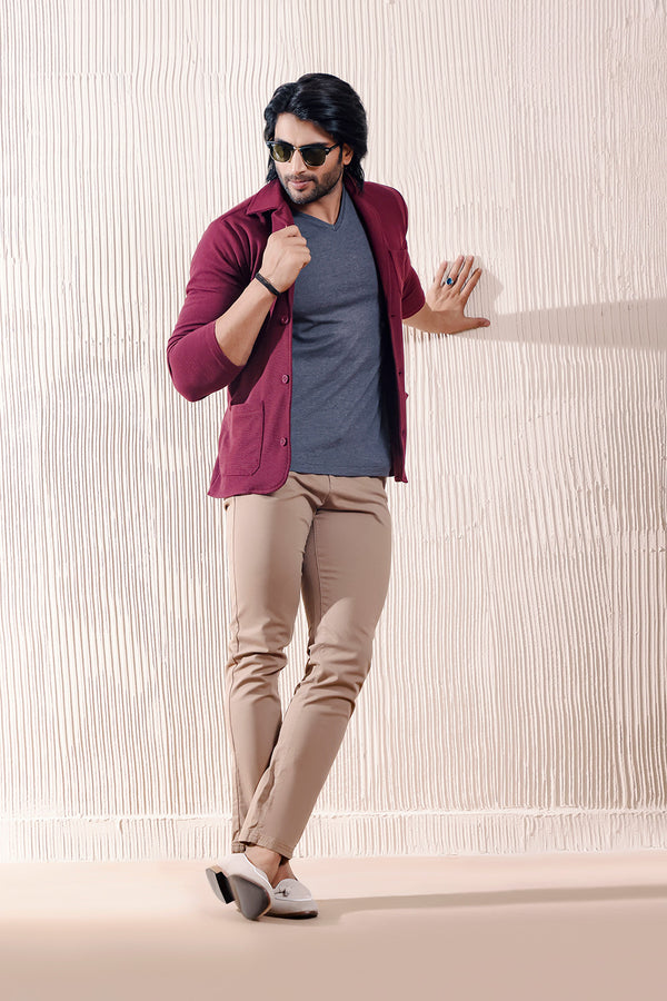Maroon Blazer Style Cardigan