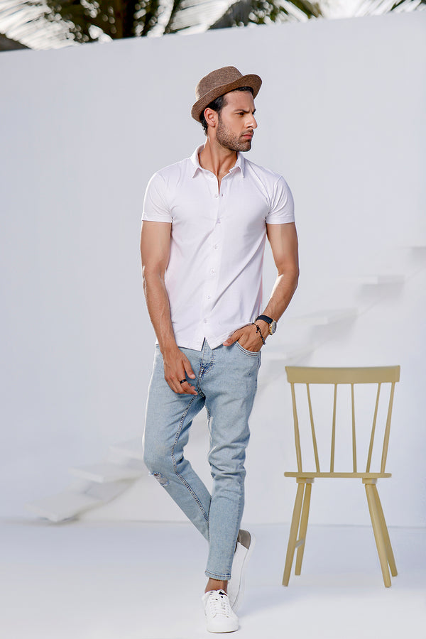 White Half Sleeves Jersey Shirt