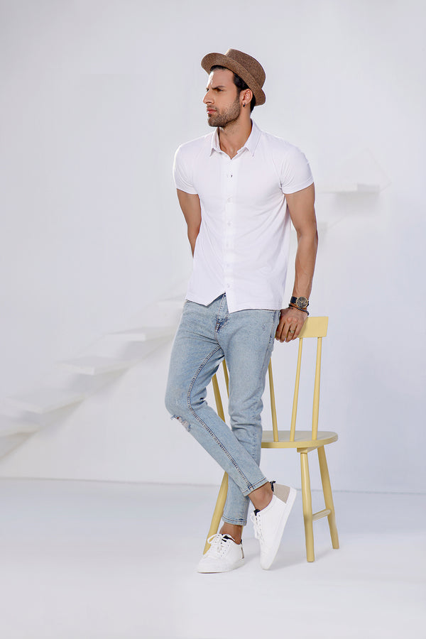 White Half Sleeves Jersey Shirt