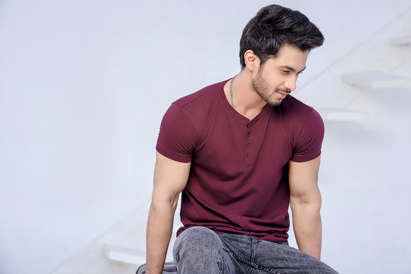 Wine Half Sleeves Henley