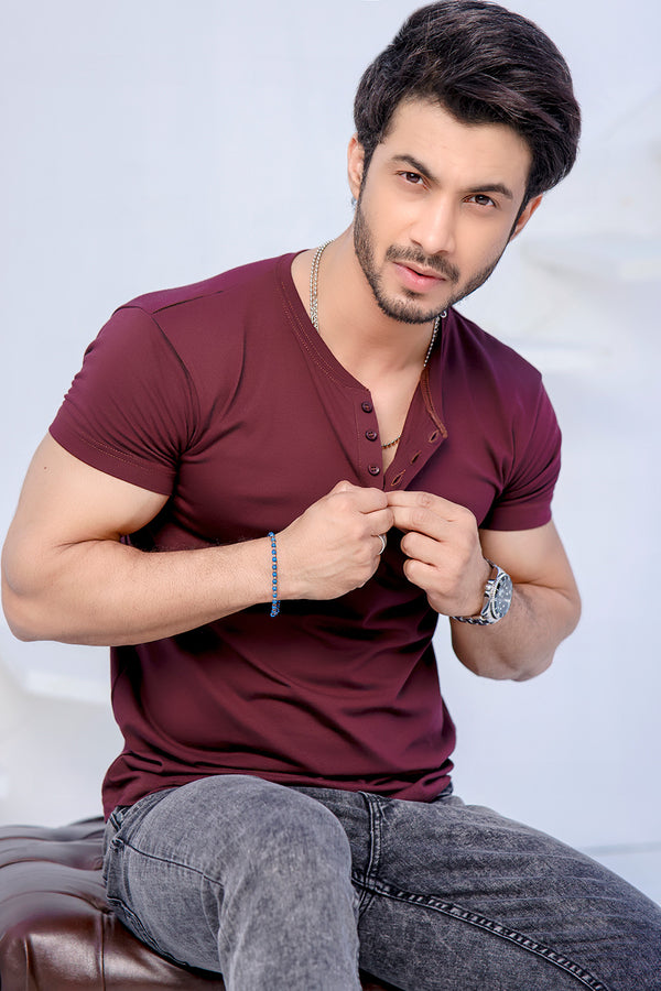 Wine Half Sleeves Henley