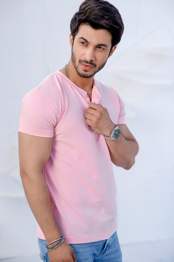 Pink Half Sleeves Henley