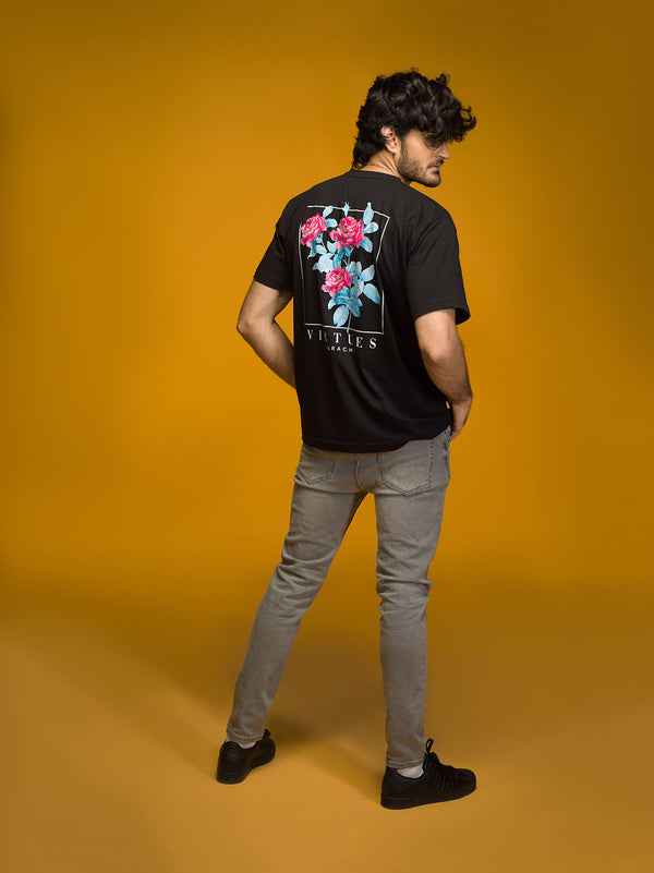 Black Over Sized Virtues Graphic T-shirt
