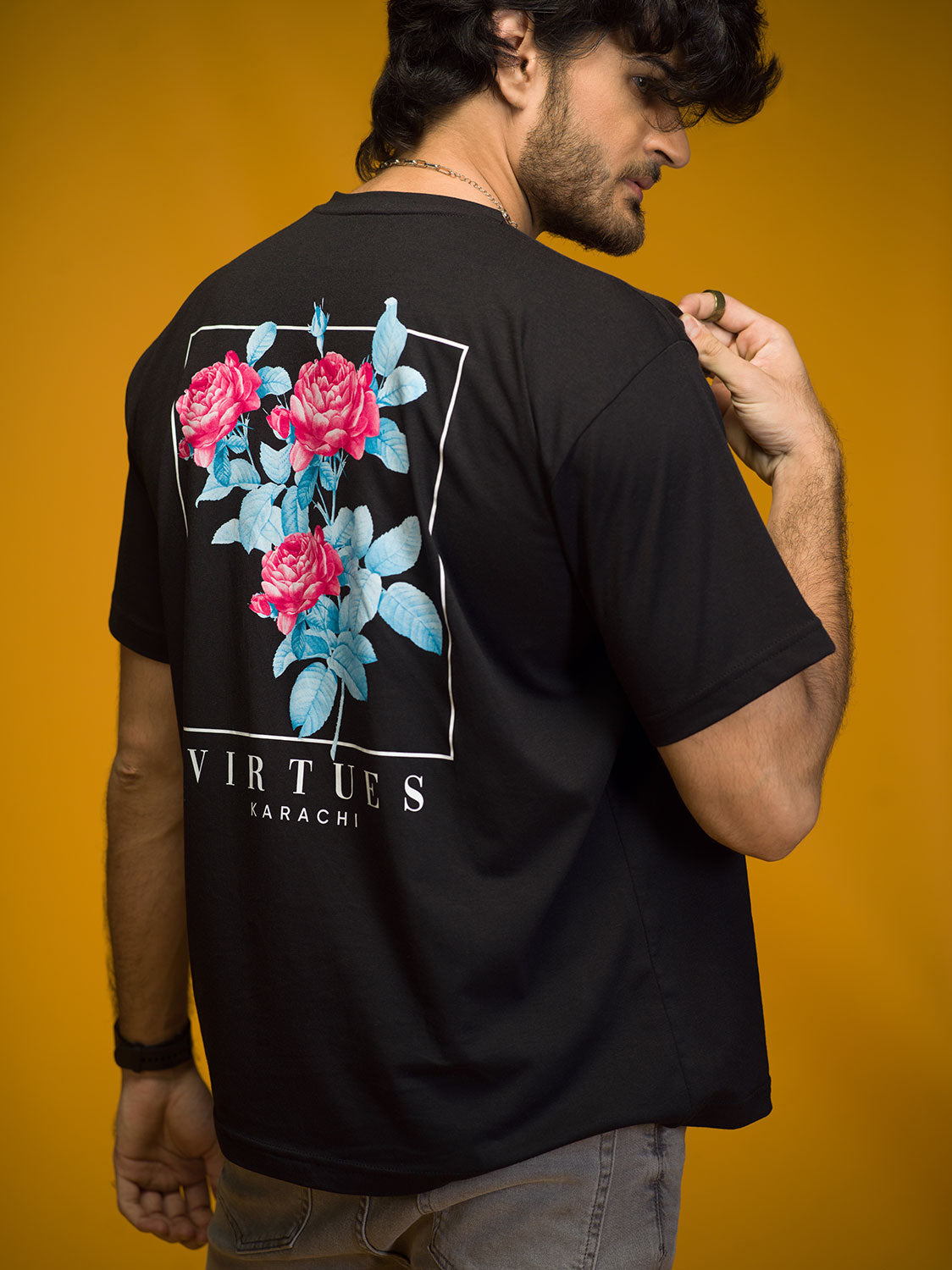 Black Over Sized Virtues Graphic T-shirt