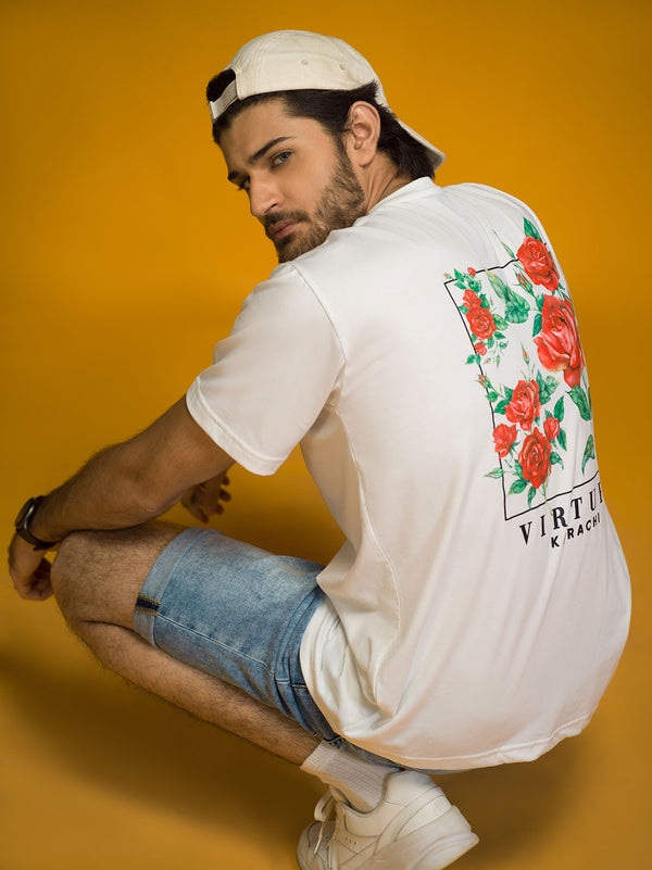 White Over Sized Virtues Graphic T-shirt