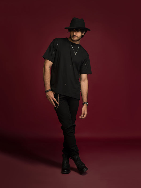 Black Over Sized Studded T-shirt