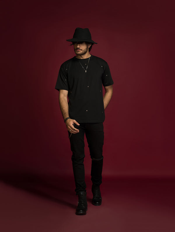 Black Over Sized Studded T-shirt