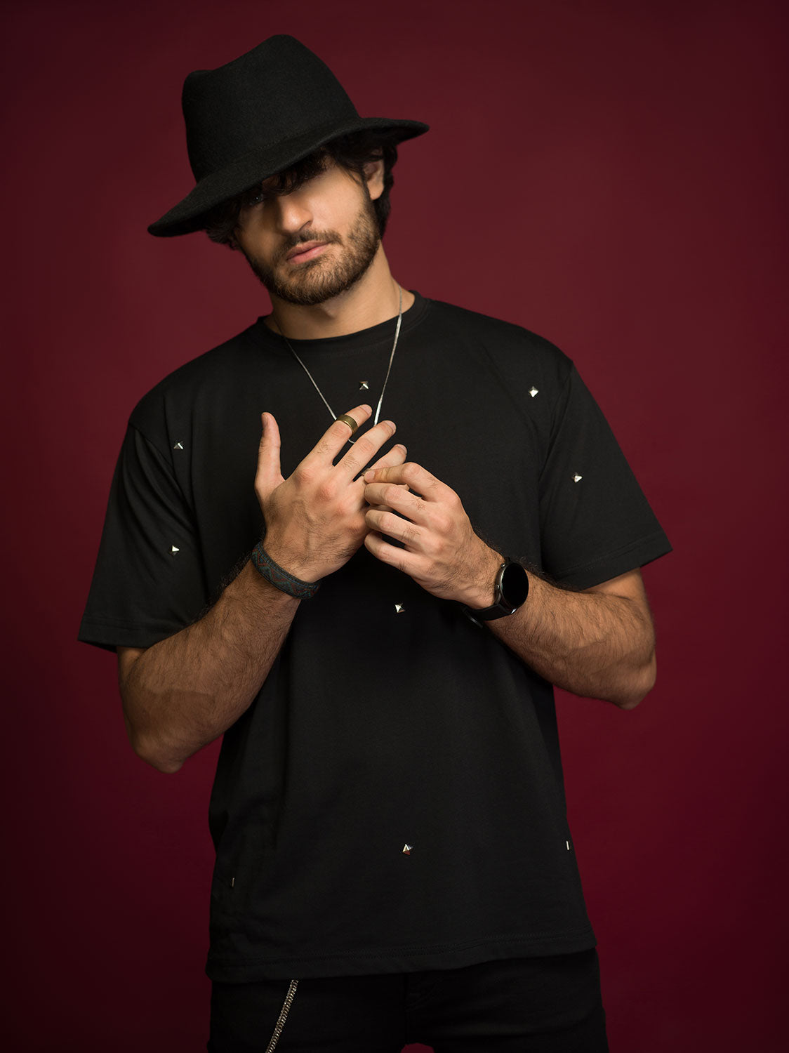 Black Over Sized Studded T-shirt