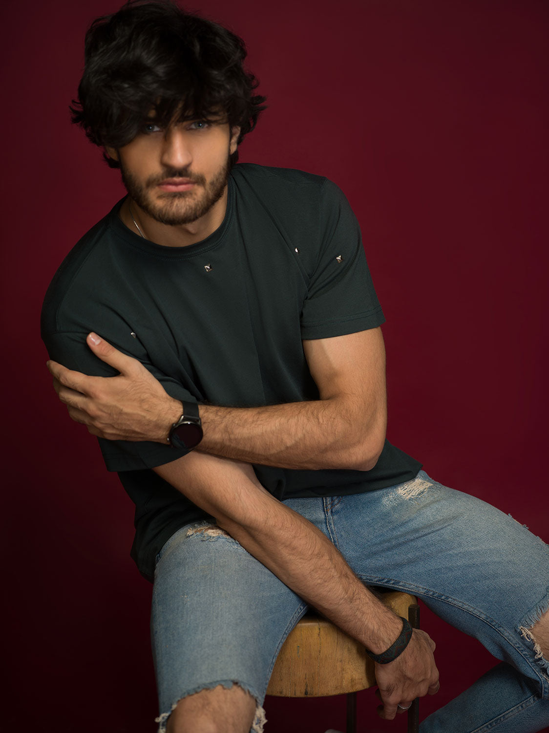 Green Over Sized Studded T-shirt