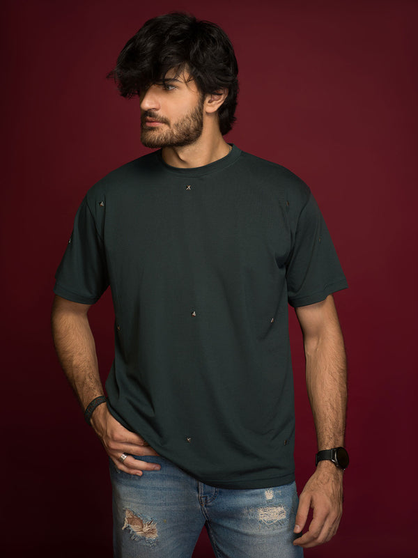 Green Over Sized Studded T-shirt