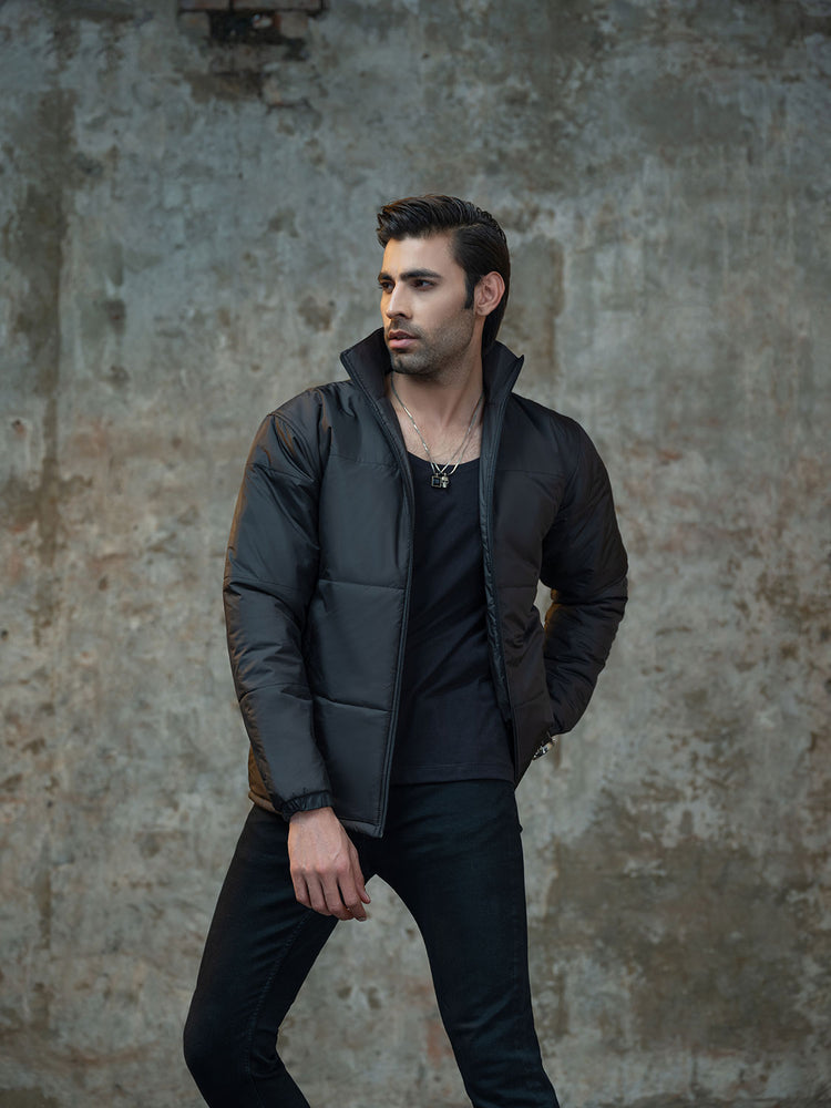 Black High Collar Puffer Jacket