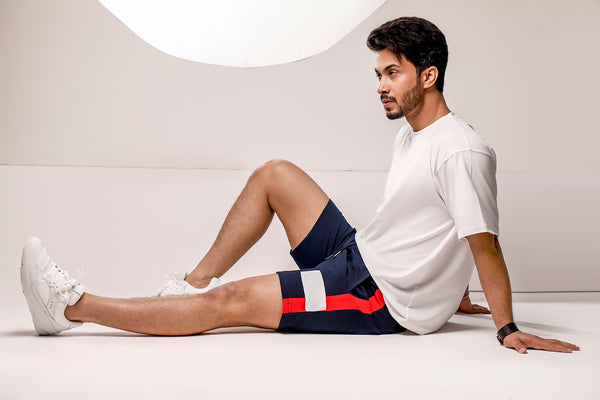 Navy Blue Color Block Shorts