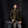 Dark Green Fleece Biker Jacket