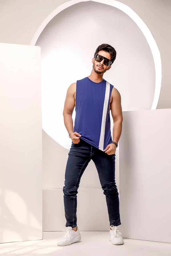 Blue With White Striped Dropped Armhole