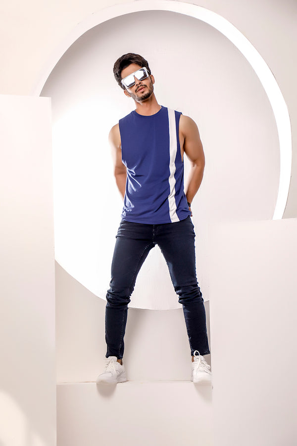 Blue With White Striped Dropped Armhole