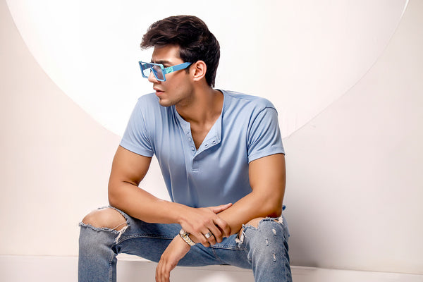 Light Blue Half Sleeves Henley