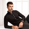 Black High Collar Mid Placket Shirt