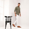 Olive High Collar Mid Placket Shirt