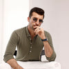Olive High Collar Mid Placket Shirt