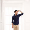 Navy Blue High Collar Mid Placket Shirt