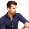 Navy Blue High Collar Mid Placket Shirt