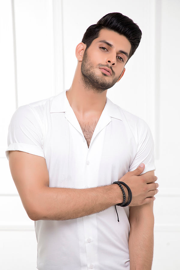 White Revere Collar Half Sleeves Shirt